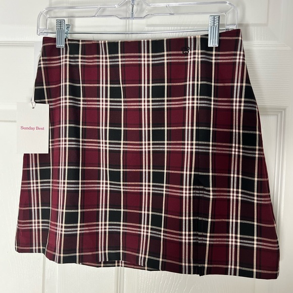 NWT Sunday Best Burgundy Plaid Mini Skirt Sz 4 - Picture 10 of 13